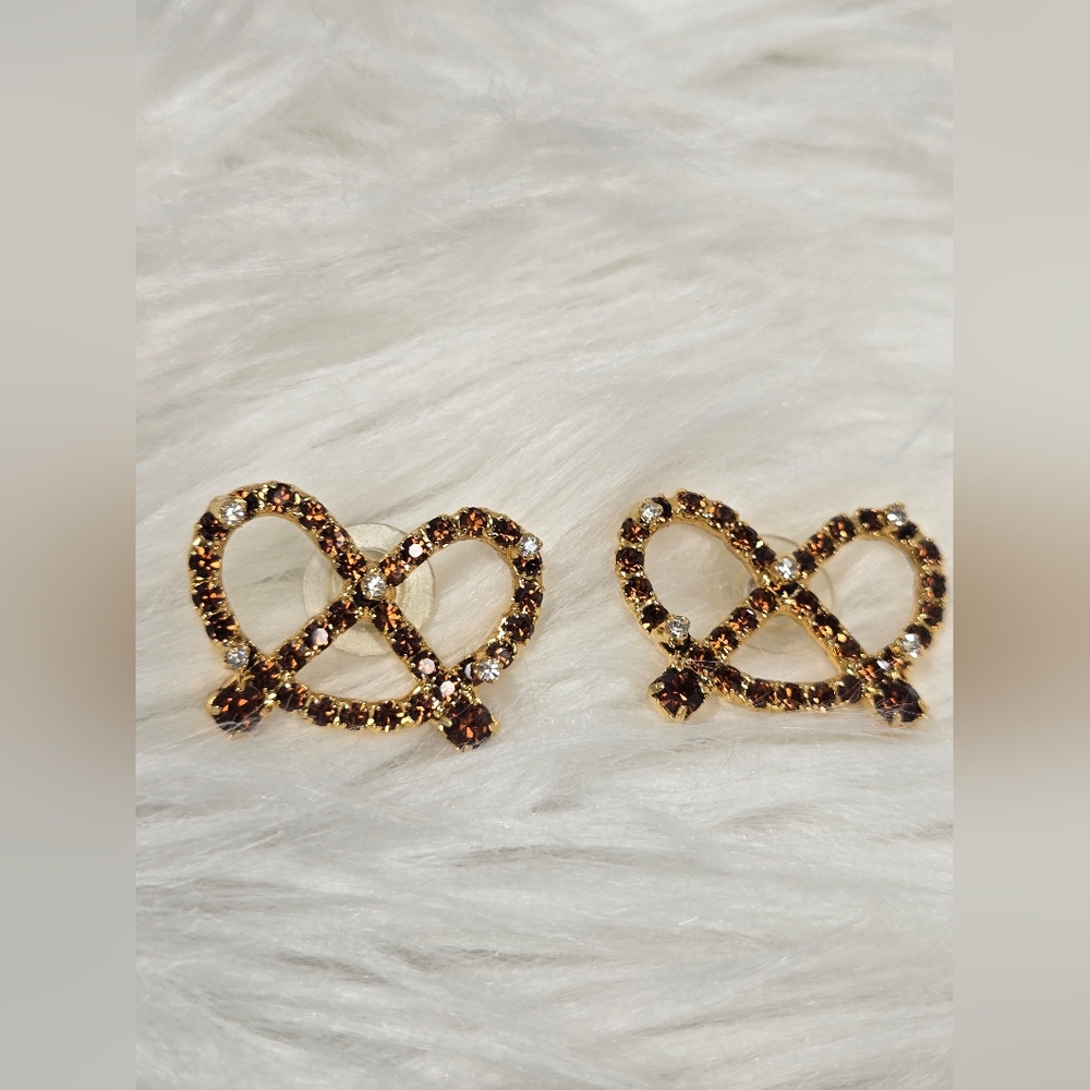 Gold and Brown Pretzel Earrings